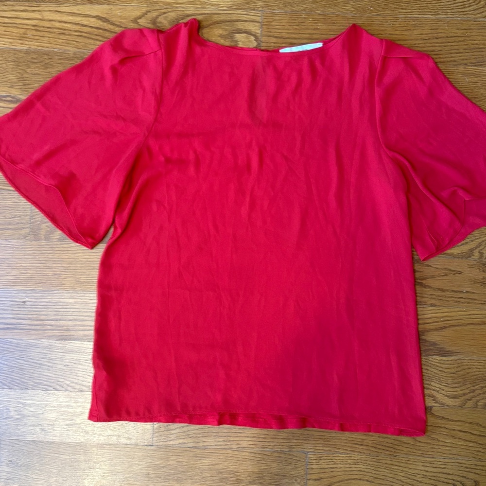LOFT Red Boxy Blouse with Short Sleeves